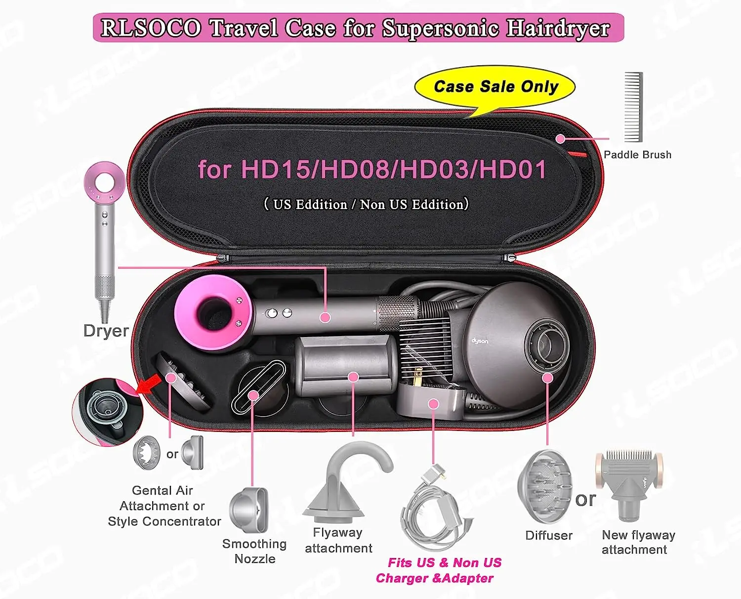 Hard Case for Dyson Supersonic Hair Dryer HD15 HD08 HD07 HD03 HD01-Fits Complete Supersonic Accessories, Dyson Storage Carry Bag