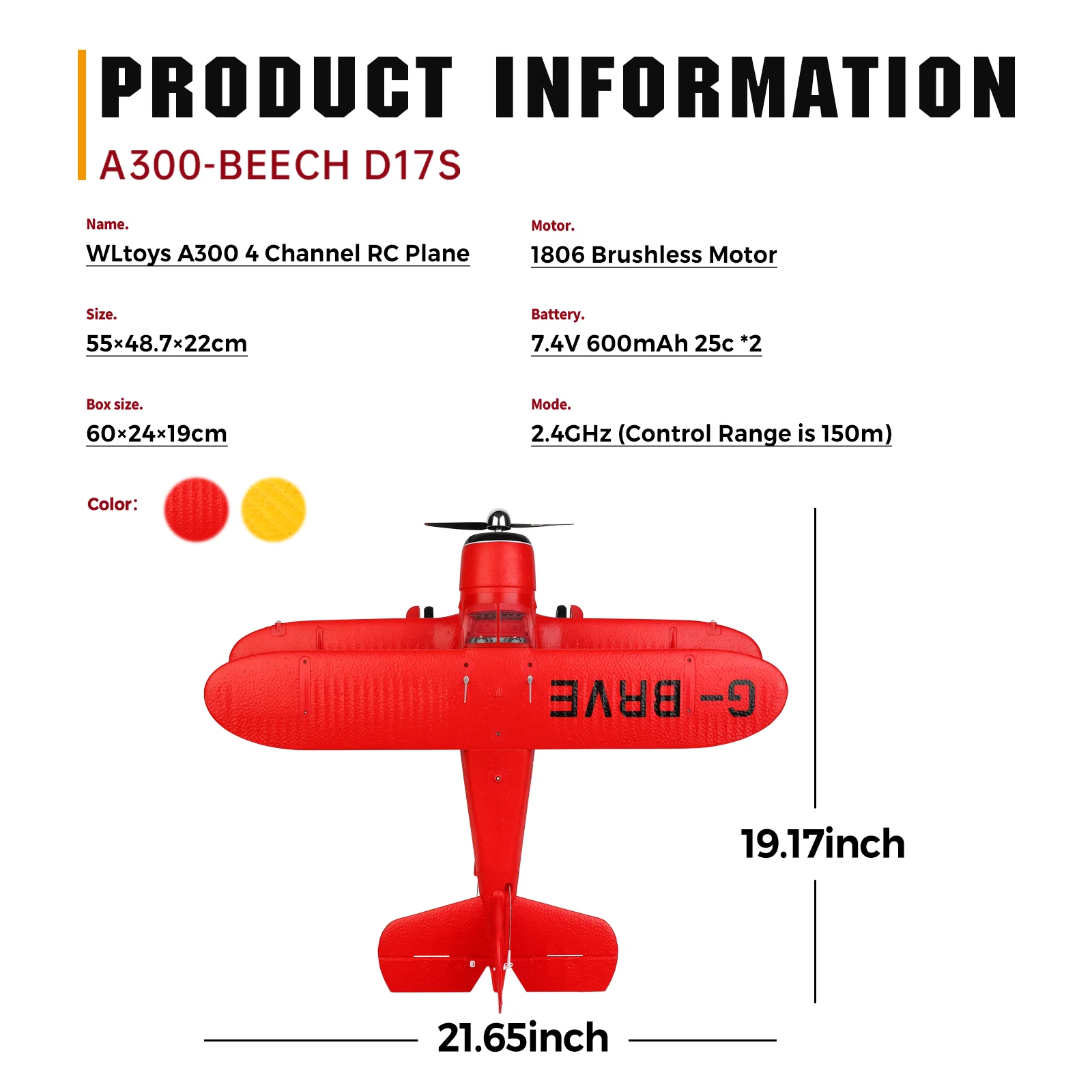 WLtoys A300 4-CH RC-Flugzeug, Beechcraft D-17 RC-Flugzeuge mit Lichtern, bürstenlose 6G/3D-RC-Flugzeuge für Erwachsene, Outdoor und Geschenke