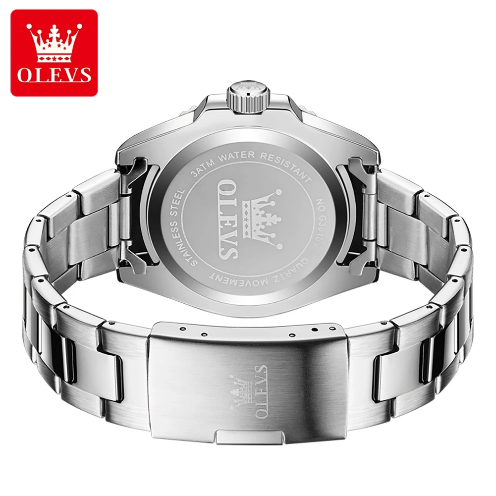 OLEVS 3610 Brand Trendy Fashion Business Men's Watches Waterproof Stainless Steel TOP Quartz Watch Calendar Original Gear Dial