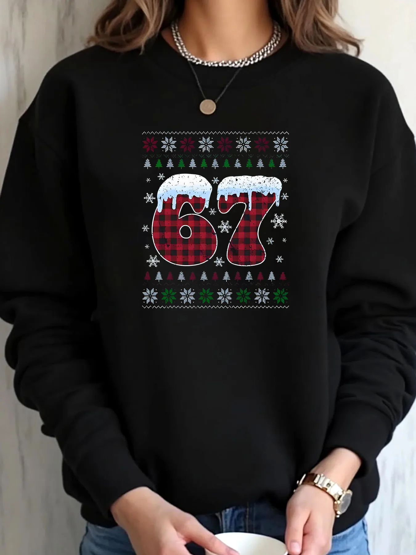 

Женская толстовка больших размеров, рождественская 67, клетчатая уличная одежда с принтом снежинок