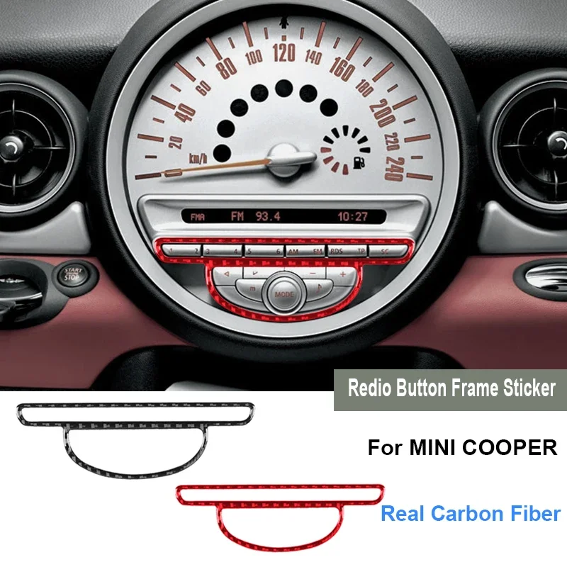 Car Radio Button Frame Carbon Fiber Sticker For MINI Cooper R55 R56 R57 2007-2010 Accessories