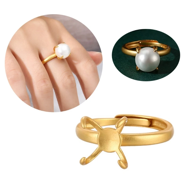 فتح خواتم قابلة للتعديل قاعدة خواتم الاصبع فارغة الإعداد للنساء مطعمة كريستال الفيروز جوهرة طبيعية صنع المجوهرات DIY بها بنفسك