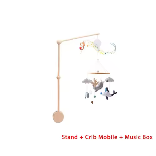 Wooden Crib Mobile Baby Bed Bell Rattle Toy Soft Felt Cartoon Bear Mobile bracket Newborn Music Box Bed Bell Hanging Bracket Toy - Image 29