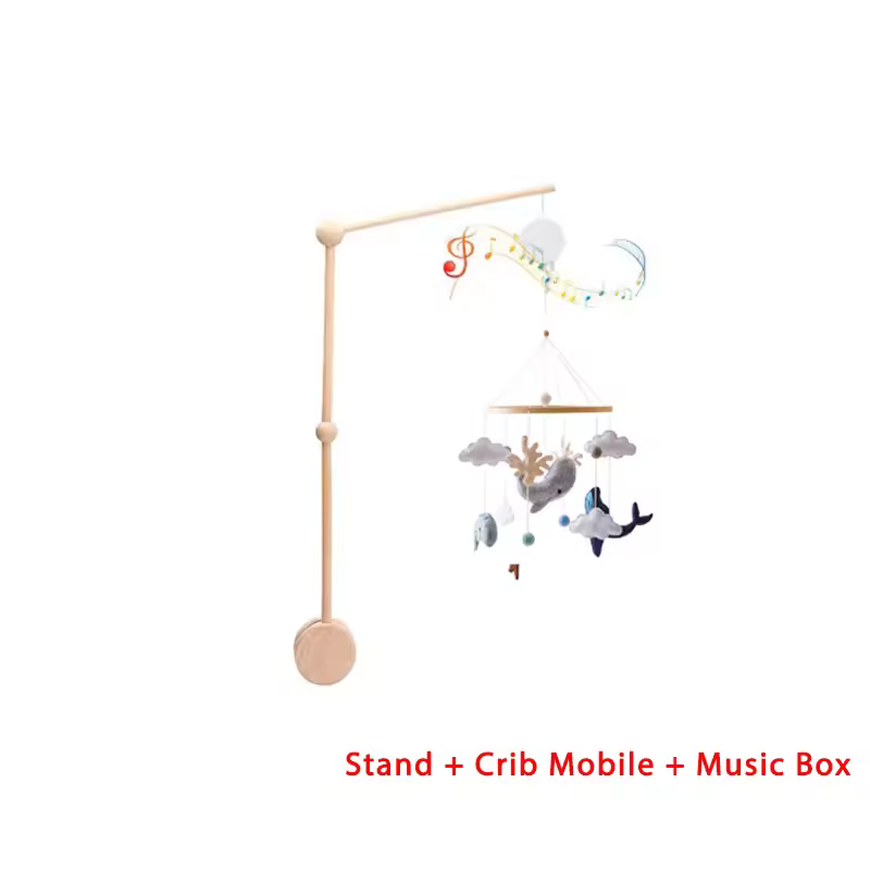 Wooden Crib Mobile Baby Bed Bell Rattle Toy Soft Felt Cartoon Bear Mobile bracket Newborn Music Box Bed Bell Hanging Bracket Toy - Image 29
