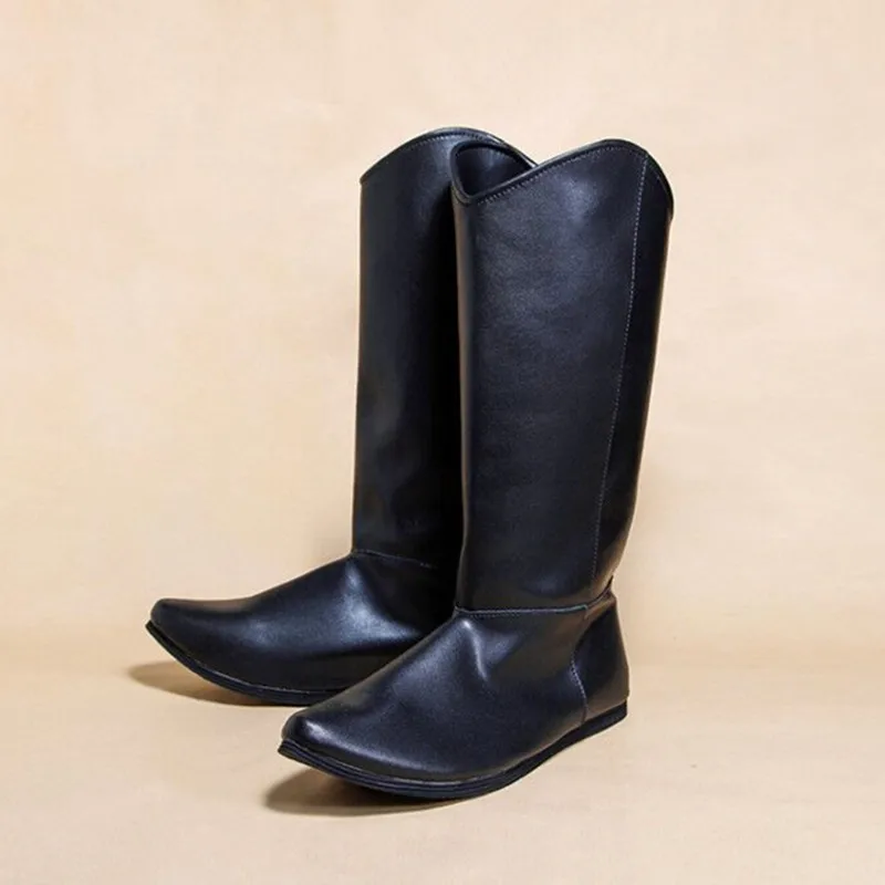 Schwarze Leder Hanfu Schuhe Männliche Kung Fu Stiefel Vintage Tang-Dynastie Krieger Offizier Schuhe Tanz Zubehör EVA Sohle