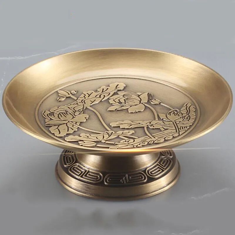 

17.5cm Copper Buddha Offering Plate Guanyin Tribute Fruit Plate Buddhist Decor