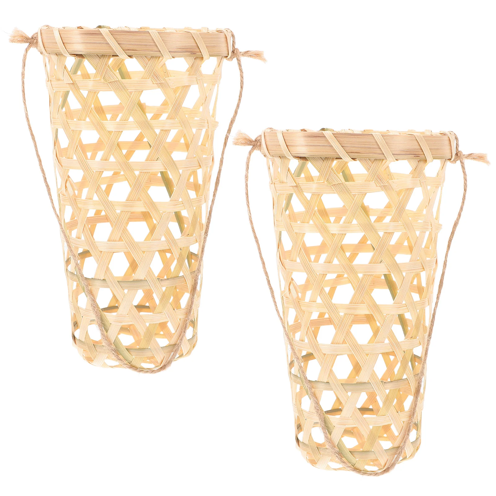 

2Pcs Hanging Bamboo Flower Basket Woven Rustic Wall Planter for Indoor Outdoor Garden Balcony Display Farmhouse Decor