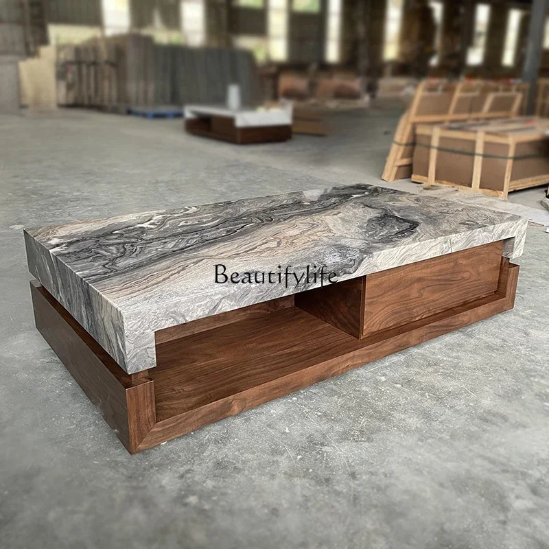yj5 Black marble luxury stone coffee table living room walnut light luxury high sense