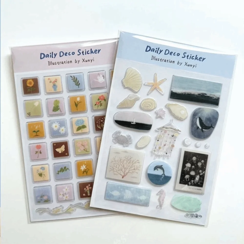 Pegatinas de gelatina 3D del mundo del océano de dibujos animados, Gel de resina transparente, decoración autoadhesiva, pegatinas decorativas, pegatinas para diario DIY