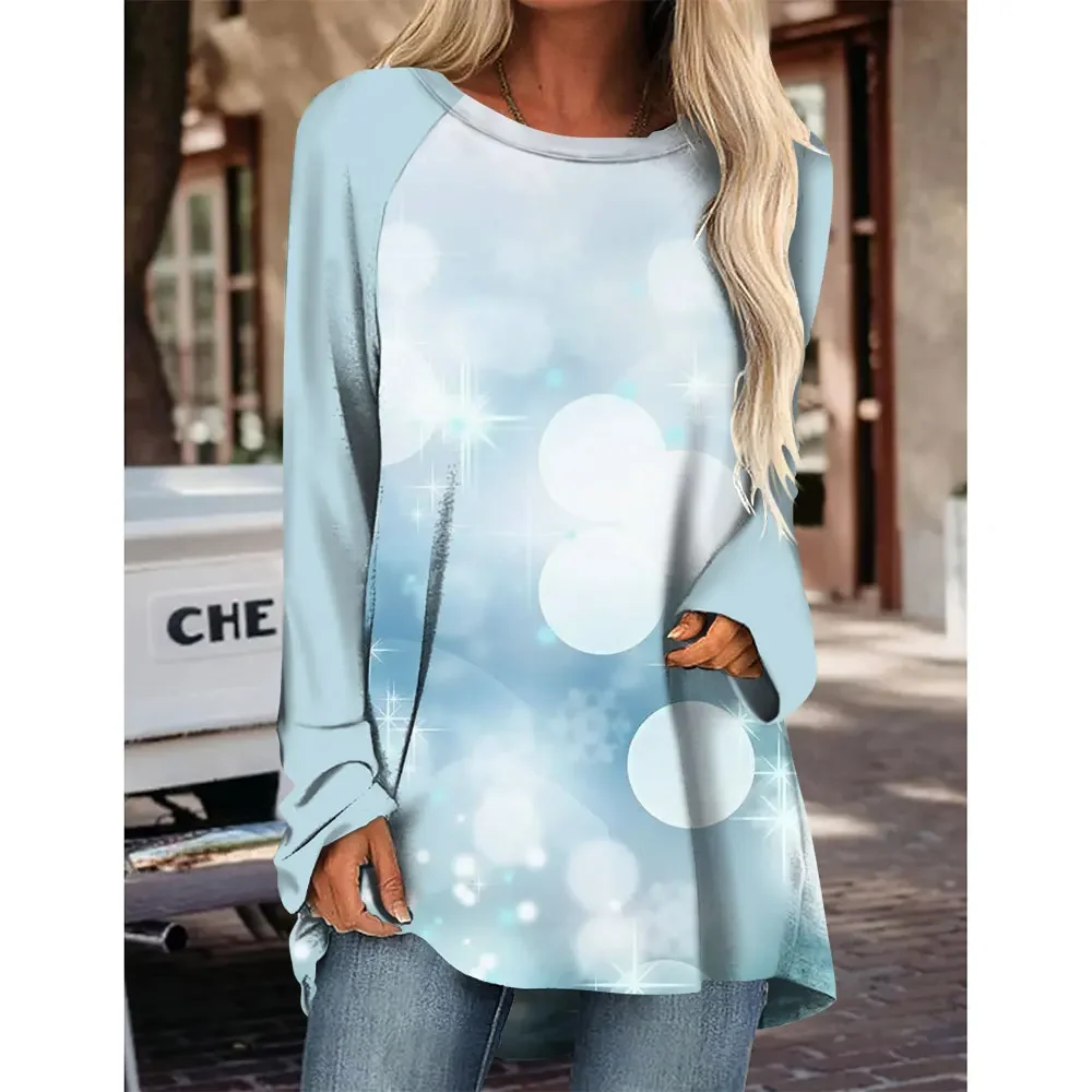 New Christmas Snowflake Round Neck Long Sleeve 3D Printed Imitation Cotton Elegant Top T-Shirt Spring Women\'s Bottoming Shirt