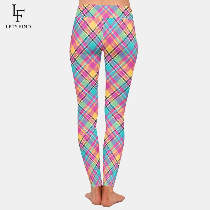 LETSFIND-mallas ajustadas de cintura alta para mujer, pantalones de Fitness con estampado de tartán 3D, Sexy, de alta calidad, a la moda