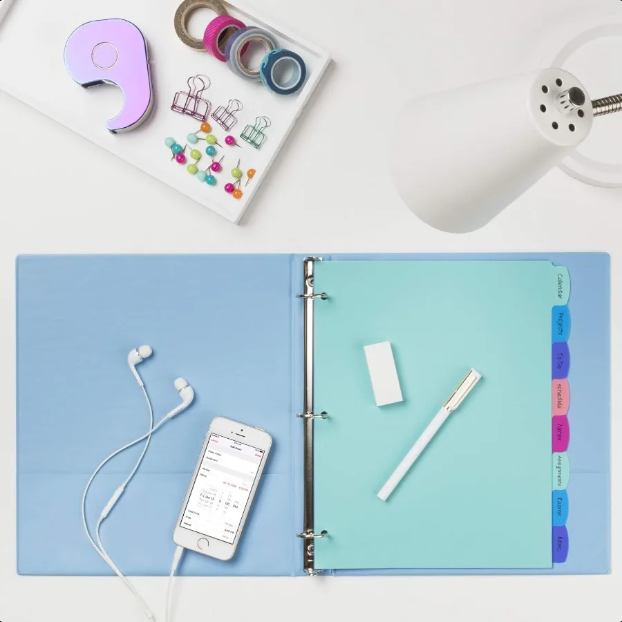 3링 바인더용 쓰기 및 지우기 가능한 디바이더, 세트당 8개의 탭, 다채로운 큰 탭, 파스텔 바인더 디바이더, 보고서 정리에 좋음