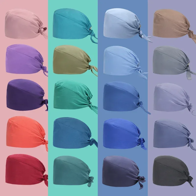

Micro Stretch Women's Medical Scrub Cap Adjustable Dentist Vet Nurse Work Cap Surgical Hat with Button Health Service Work Hat