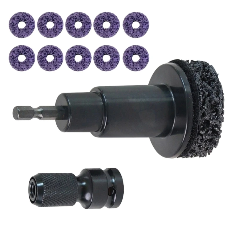 Drill Wheel Center Cleaner with Two-Connection Grinding Tool and 10 Abrasive Discs for Oxidation and Brake Dust Removal
