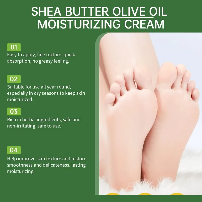 Burro di karitè Olio d'oliva Crema idratante Esfoliante Piedi Maschera Anti-essiccazione Cracking Crema idratante delicata per la cura dei piedi Spa 50g