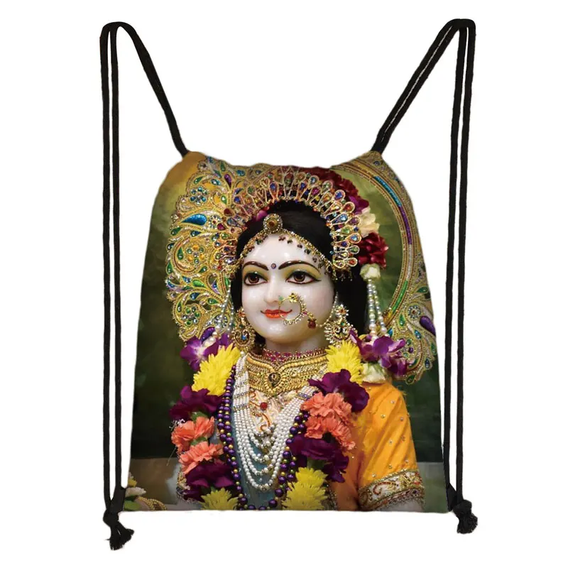 Indian Gods Vishnu Brahma and Shiva Print Backpack Women Drawstring Bags Radha Krishna Storage Bag For Teenager Bookbags Gift