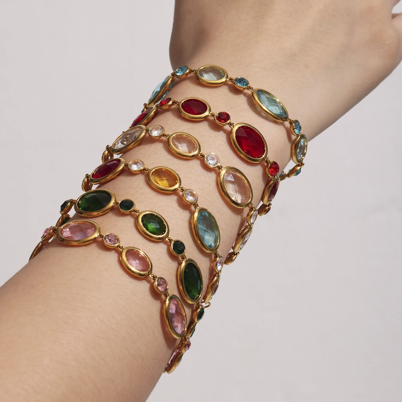 

Ourfuno Delicate Glass Stone Bracelet For Women Elegant Stainless Steel Party Wedding Bracelet Simple Fashion Jewelry Girls Gift