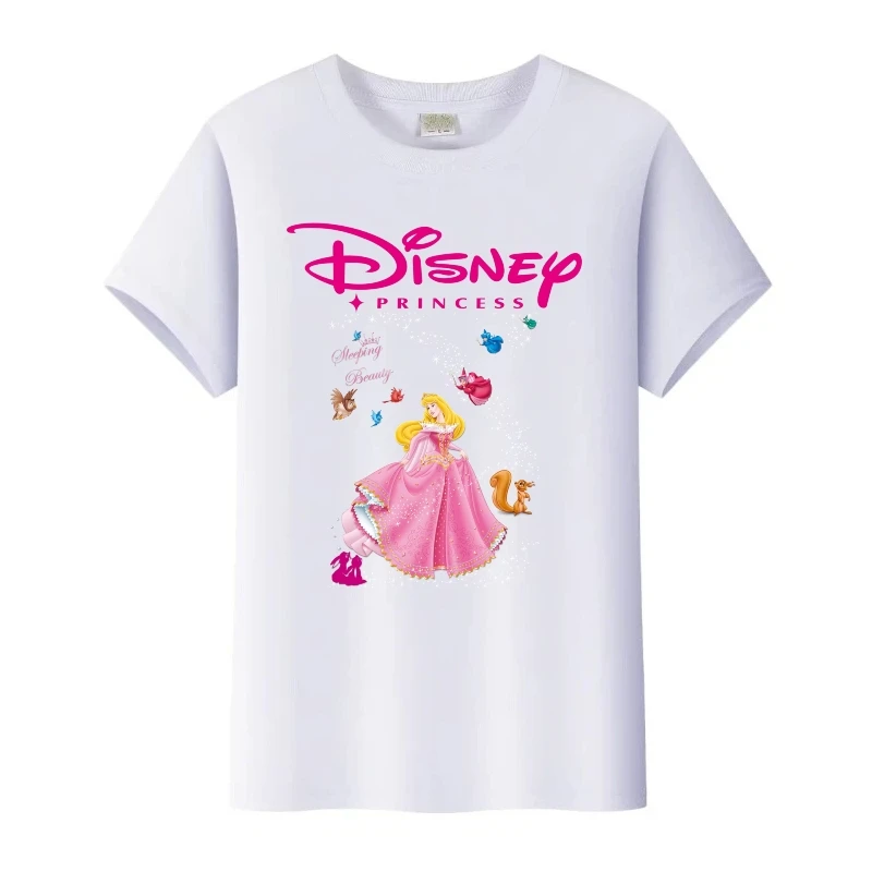 أزياء ديزني بيلا الأميرة الأصدقاء طباعة تيز بلوزات مستديرة العنق ملابس امرأة الفتيات البلوزات قصيرة الأكمام تي شيرت فضفاض التي شيرت هدية