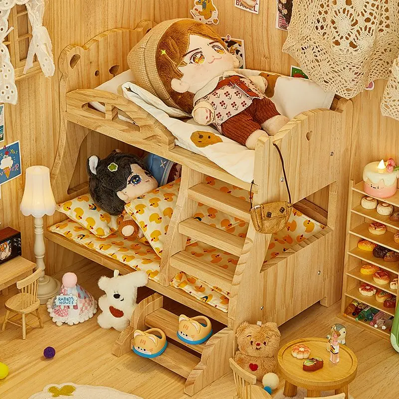 

Baby Doll Miniature Bed with Stairs Fashion Doll Play for 30cm 1/6 Doll Accessory Play House Furniture Set Dollhouse Decoration