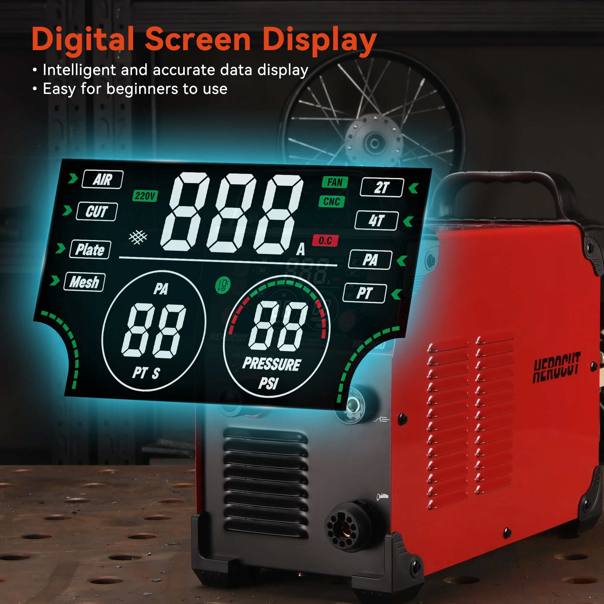 CNC Pilot Arc Plasma Cutter HC8000 80Amps ضربة الظهر آلة قطع غير HF مع شاشة رقمية، تمكين التحكم في ارتفاع الشعلة THC