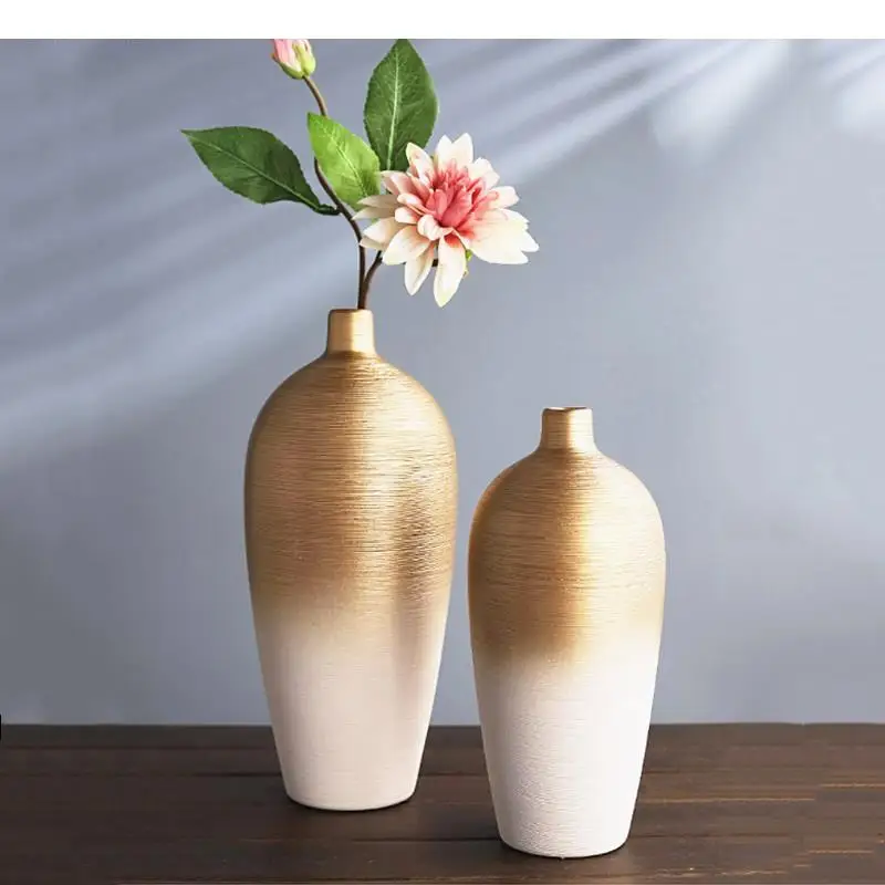 

Ceramic Vase Chinese-style Handicraft Ornaments Golden Flower Gradient Color Stripe Home Decoration Vases Flowers