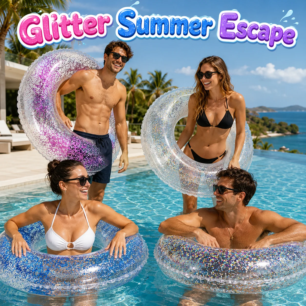 1PC Inflatable Swimming Ring, Transparent Glitter Confetti Sequin Pool Float Ring, PVC Swim Tube Beach Pool Summer Water Fun