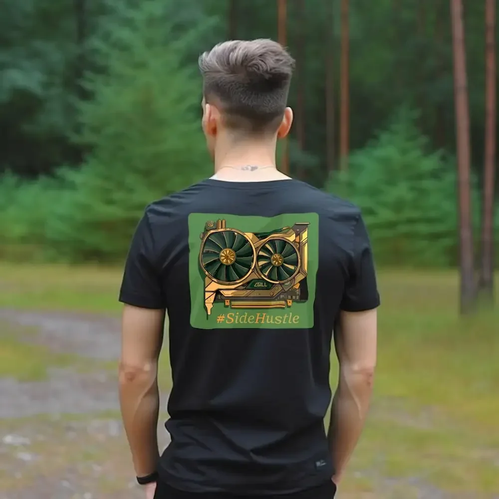 الذهب وحدة معالجة الرسومات الجانبية تي شيرت S المعالج التشفير مينر مروحة الكمبيوتر مكون شعار Cryptocurrency التعدين خبير تلاعب #1