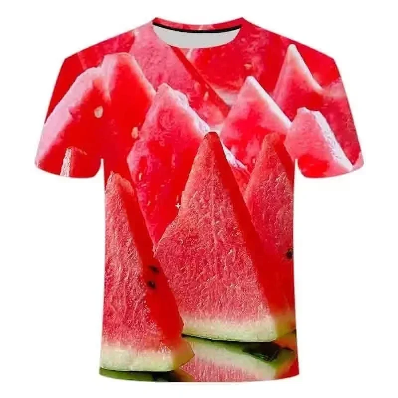 Hot-Selling Summer Trend Watermelon Pattern Top 3D Printed Creative Pattern T-Shirt Fun Crew Neck Short Sleeve