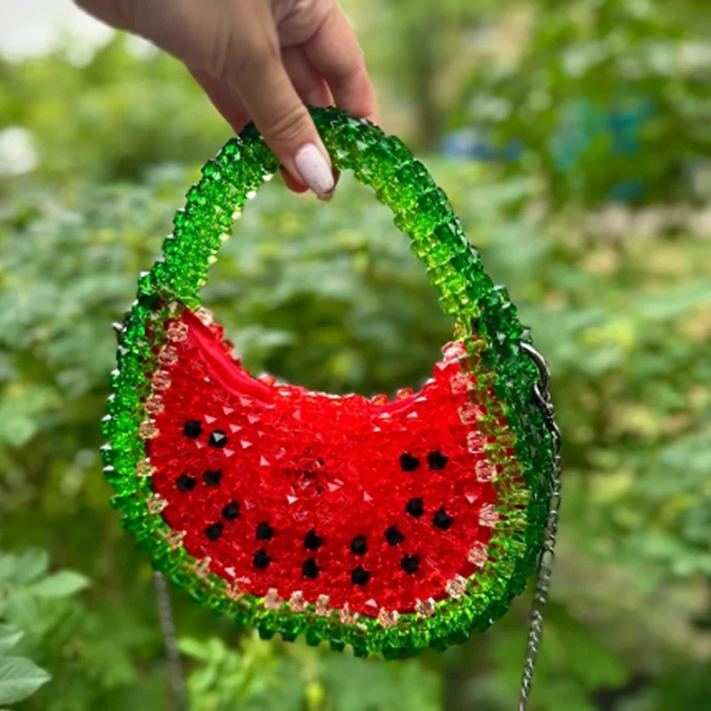 Projekt arbuza tworzenie koralików ręczna torba damska czerwony zielony łączenie moda wszechstronne torby Crossbody z łańcuszkiem można dostosować — zdjęcie 7