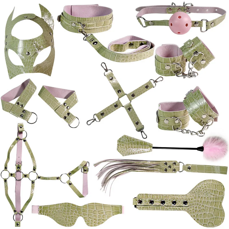 Neck and wrist restraint set for sexy women BDSM fetish adjustable restraint set for couples SM sex game tool set of 12 pieces