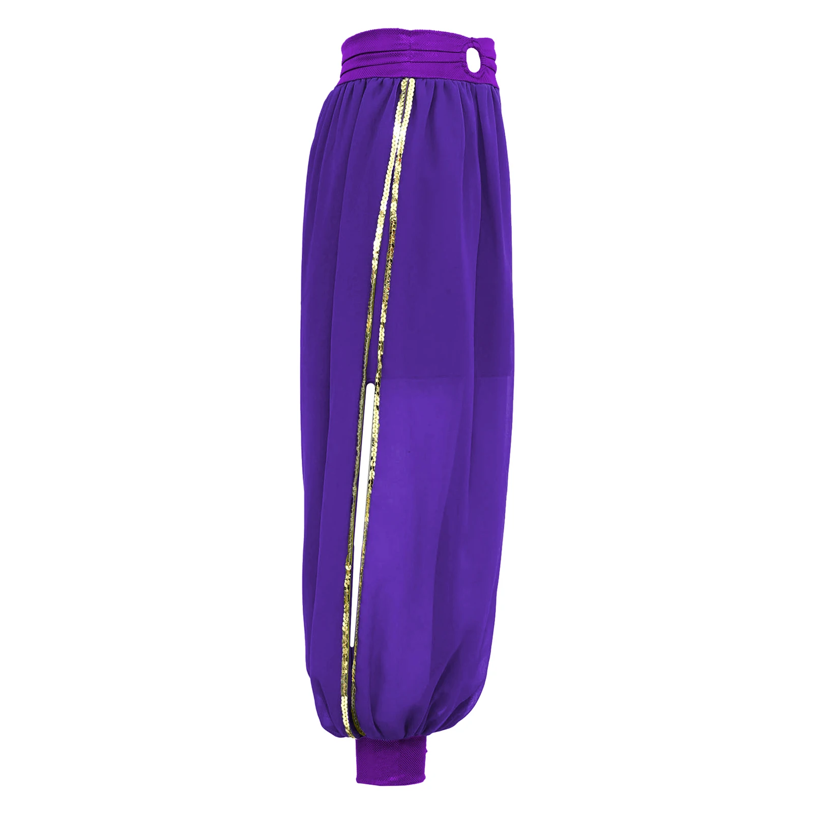 

Kids Girls Belly Dance Bloomers Halloween Carnival Stage Performance Costume Chiffon O-Ring Ruched Waistband Side Split Pants