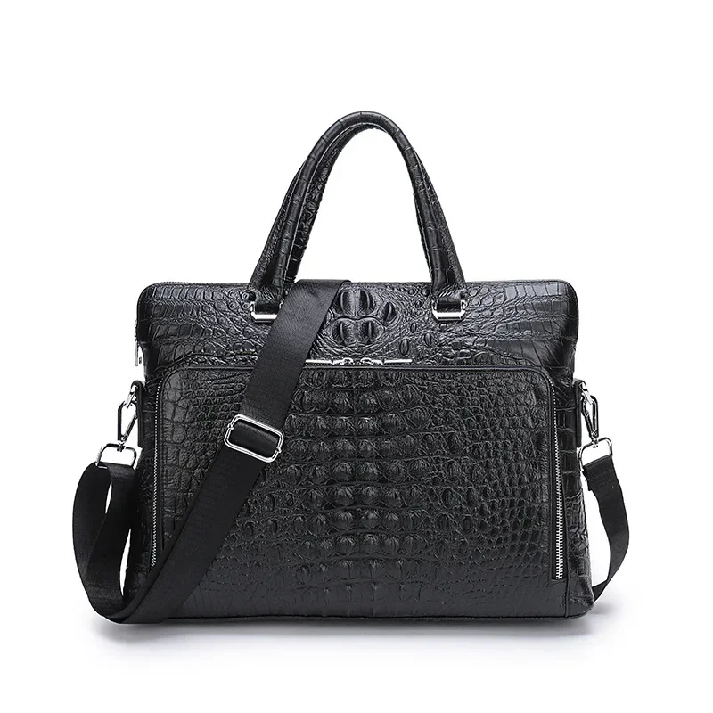 Étui à bombes en cuir véritable de vache alligator pour hommes, sac de messager pour ordinateur portable, étui à bombes pour hommes d'affaires, sac de luxe lancé, nouveau