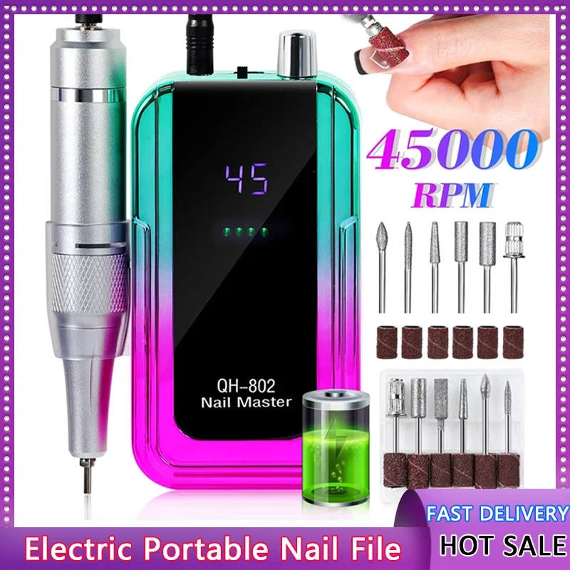 45000RPM Rechargeable Nail Drill Machine Laser Gradient Color Electric Nail Polish Remover Drill Sander Low Noise for Manicure