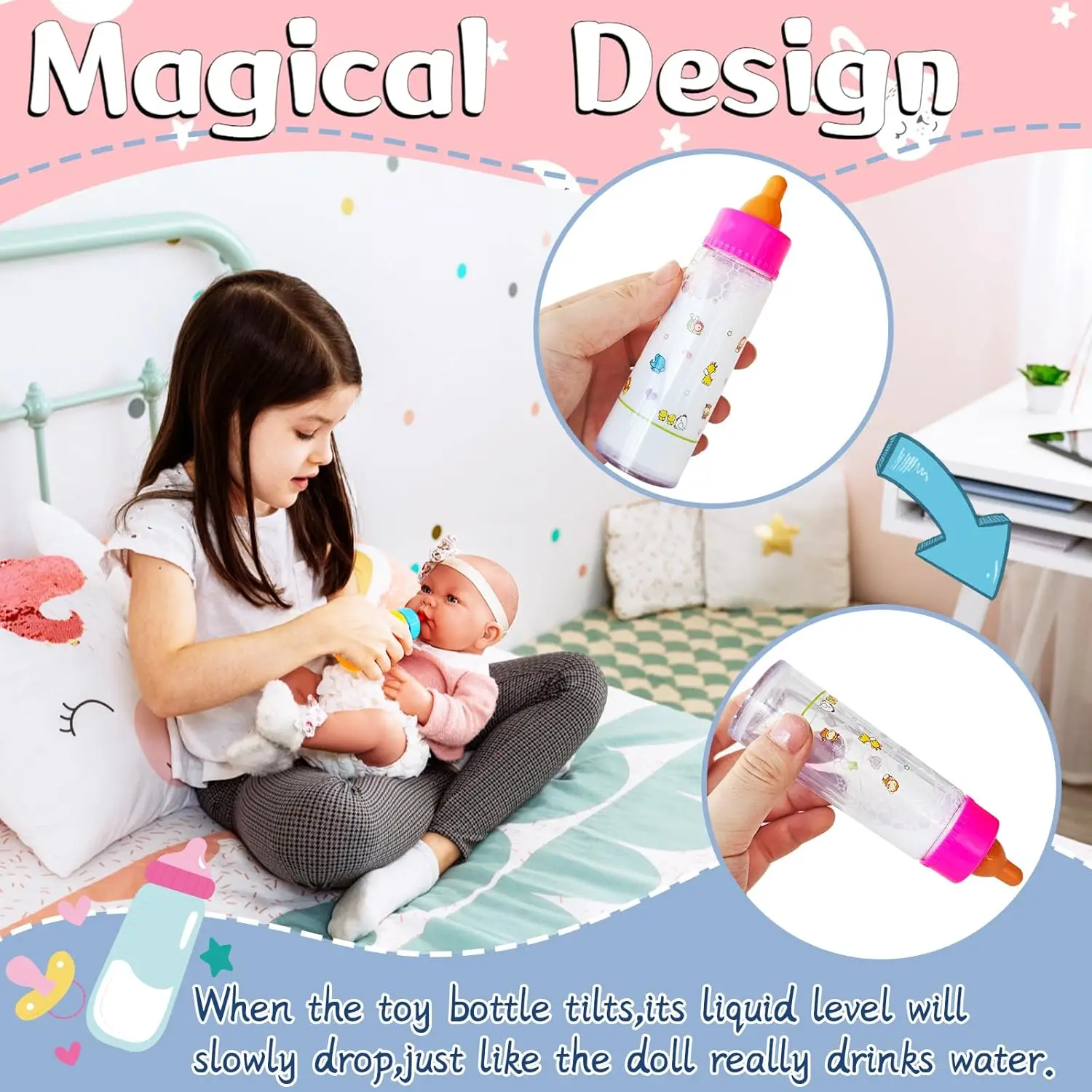 12pcs Baby Doll Accessories Feeding & Caring Set Set with Bottle Sippy Cup Pacifier Dinner Plate Pretend Play for Toddlers Girls