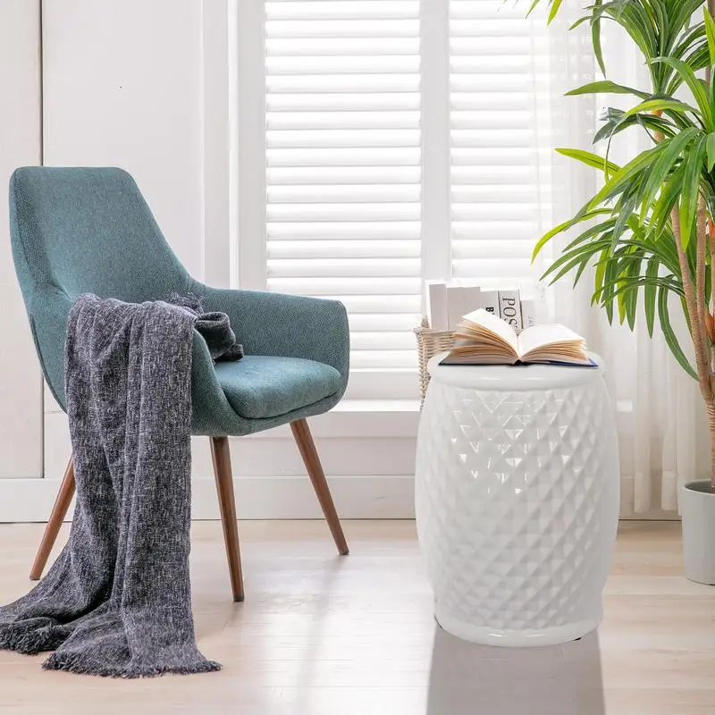 Tamborete de cerâmica vitrificada 11 x 17,25, mesa de destaque interna e externa, banco de jardim