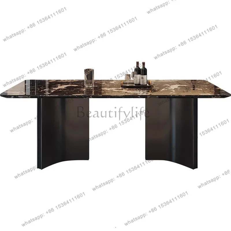 

French classic black dining table light luxury high sense household simple rectangular marble dining table