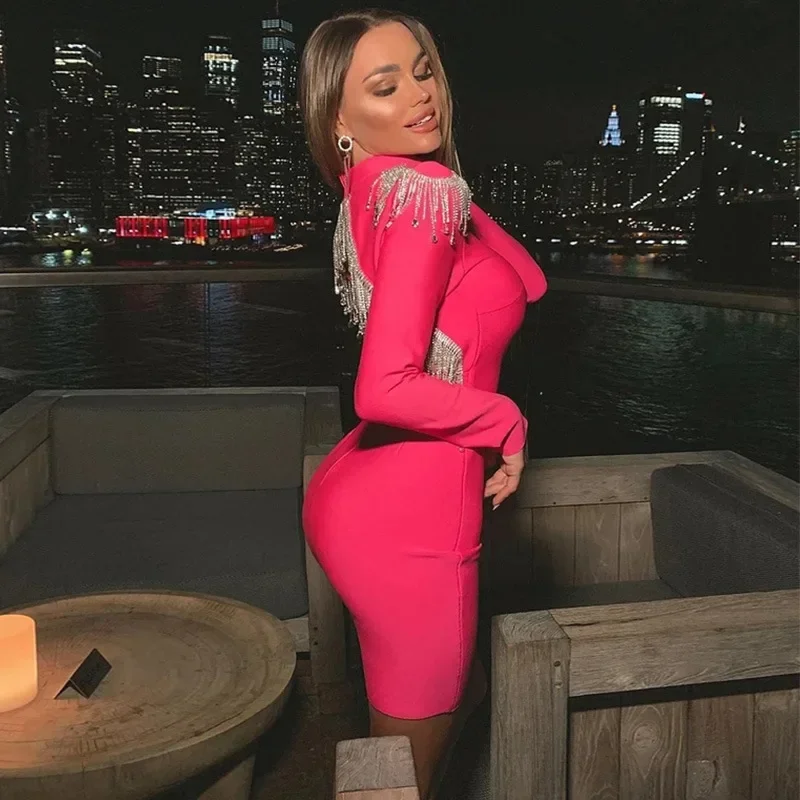 2025 Plus Größe 9XL 8XL 7XL 6XL XXXXXL Sommer Frauen Pullover Strap Perle Kette Langarm Nachtclub Party Kleider Vestidos