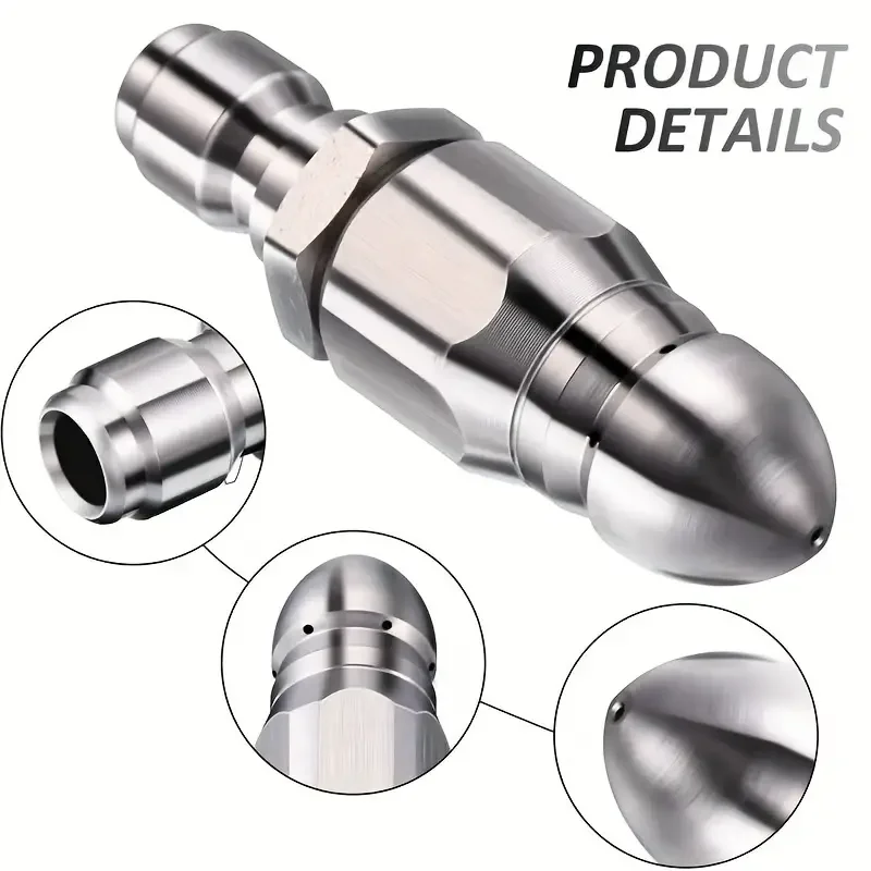 1pc Sewer Pipe Unblocking Stainless Steel High-pressure Nozzle Quick-connect 1/4 Pipe Cleaning Rotating Nozzle Unblocking Nozzle