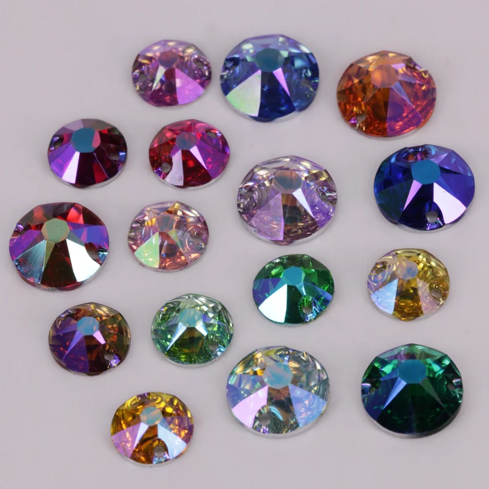 100pcs/Lot, Good Quality 8mm 10mm 12mm Colors AB Flat Back XIRIUS Round Resin Sew On Stones