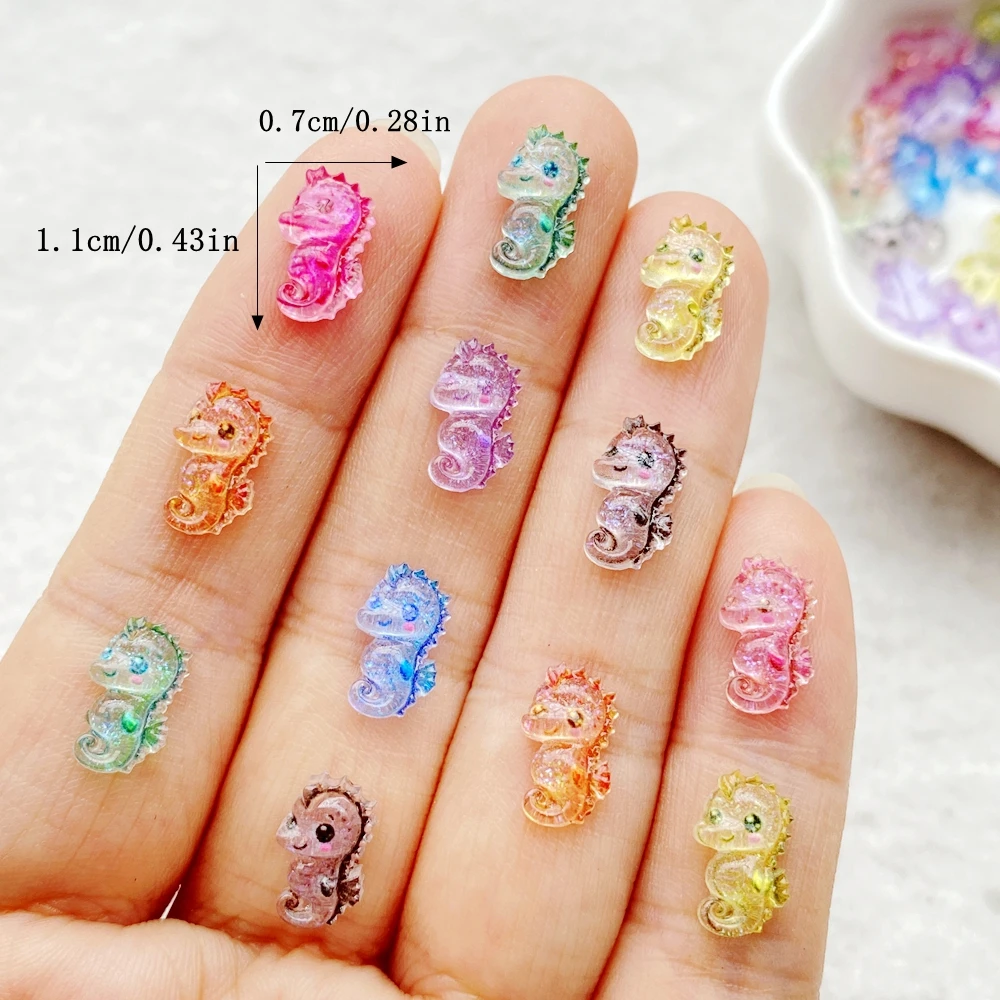 50pcs Resin mini Cute cartoon colored crystal seahorse Flat back Rhinestone DIY Wedding Scrapbook Christmas Decor Crafts