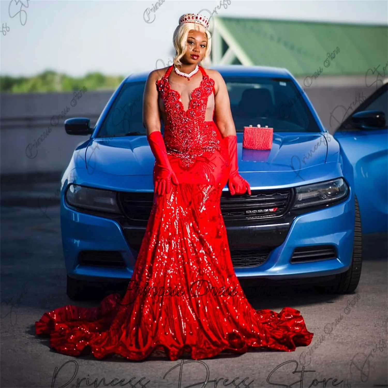 

Блестящие милые платья для выпускного вечера с блестками и бисером и перчатками для чернокожих девушек, роскошное свадебное платье с иллюзией шлейфа по индивидуальному заказу