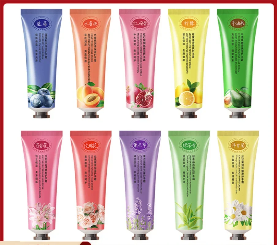 Cremas de manos florales con fragancia frutal, juego de 30g, hidratante, antiagrietado, cuidado de la piel de las manos, venta al por mayor, loción de manos para la piel de las mujeres