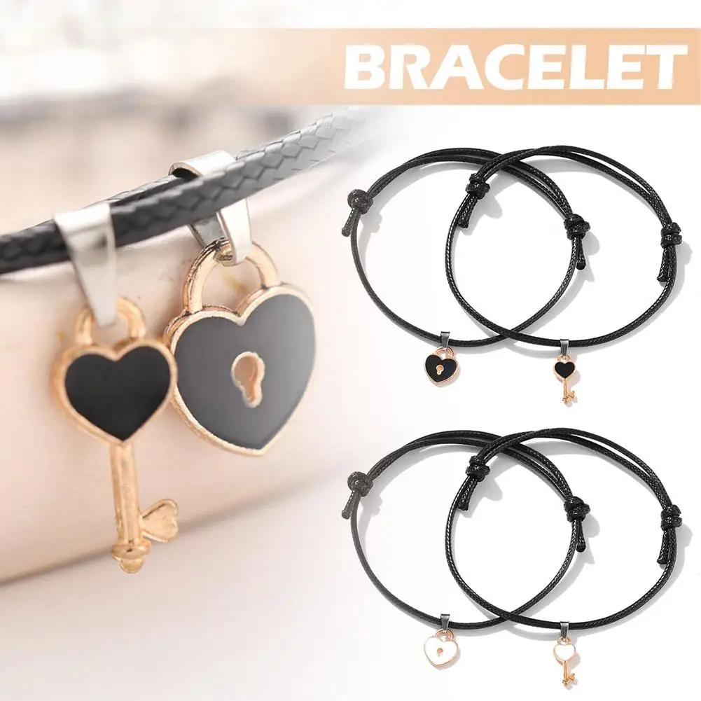 1 Pair Simple Couple Bracelet Key Love Lock Bracelet Valentine's Day Adjustable Bangle Jewelry Fashion Gift For Lovers Frie Z2G1