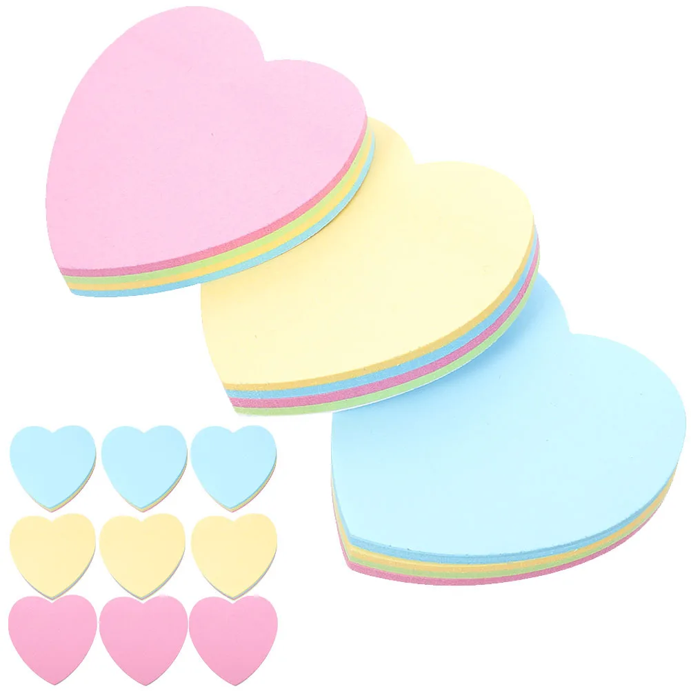 12Pcs Self-Adhesive Heart Shaped Memo Pads Smooth Writing Portable Note Stickers for School Home Office Multi-Function