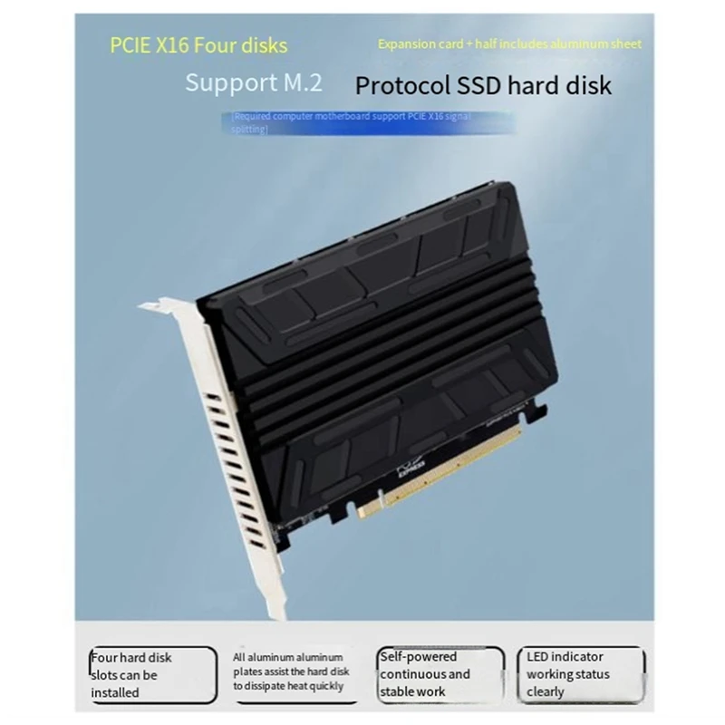 PCIEX16 NVME PCB PH44 NVME 4-Disk Array Card PCIE Signal Split Array Card With Heat Sink Aluminum Sheet Easy Install
