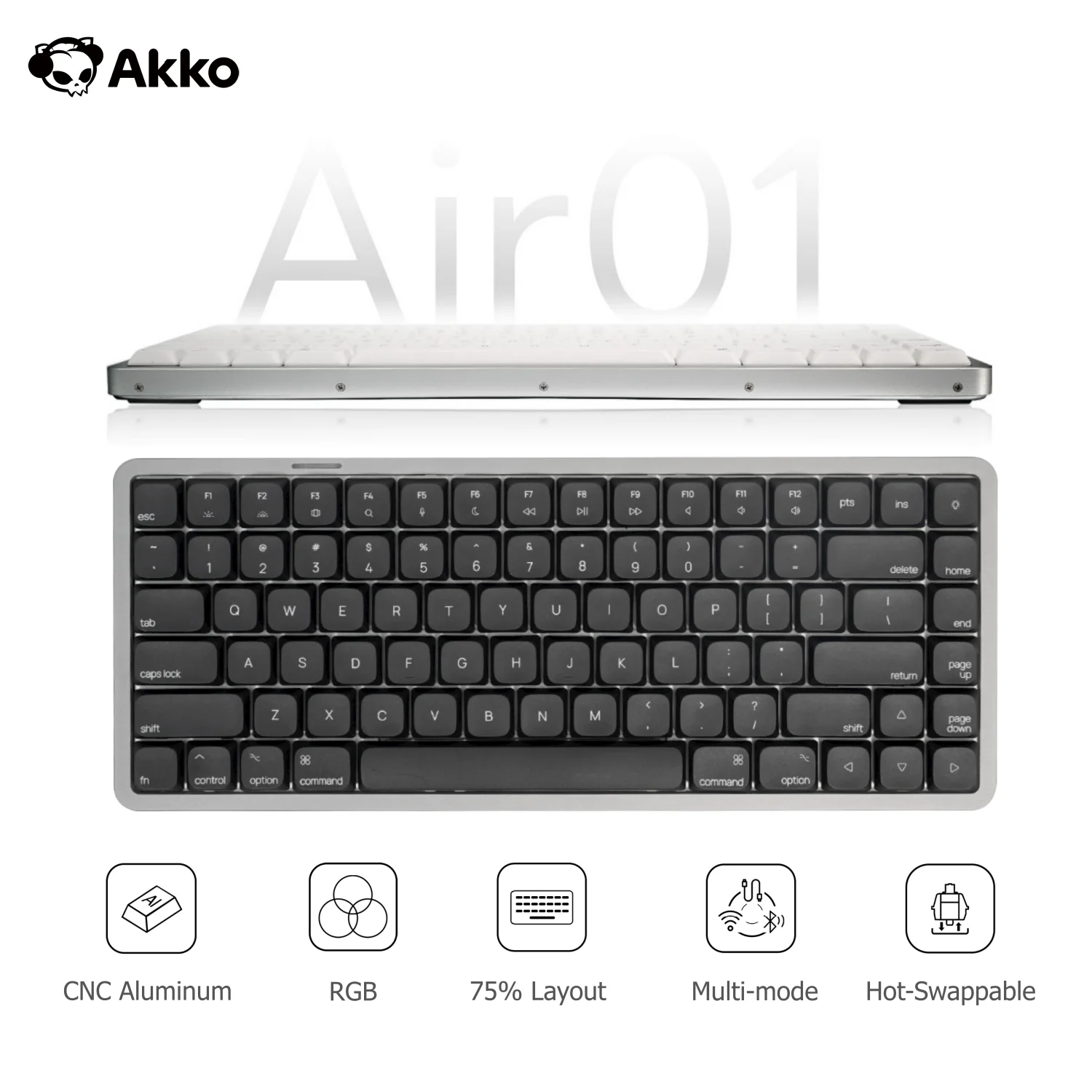 

Akko Air 01 Mechanical Keyboard 75% 84-Key Mac Layout Custom Low Profile Hot-swappable RGB Tri-mode Keyboard Gasket Aluminum CNC