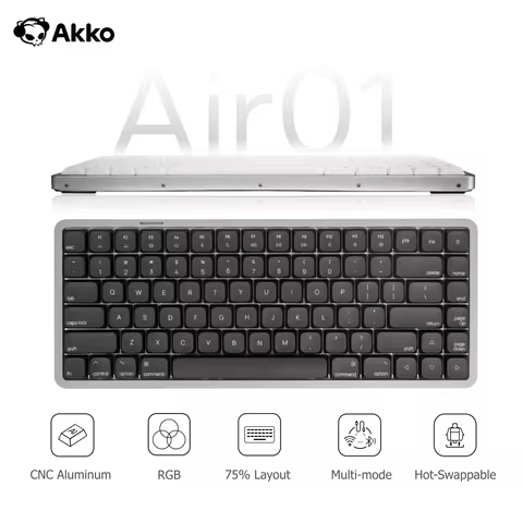 Akko Air 01 Mechanical Keyboard 75% 84-Key Mac Layout Custom Low Profile Hot-swappable RGB Tri-mode Keyboard Gasket Aluminum