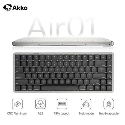 Imagen 1 del producto Teclado Mecánico Akko Air 01, 75%, 84 Teclas, Diseño Mac, Personalizable, Perfil Bajo, Intercambiable en Caliente, RGB, Tri-Modo, Gasket, Aluminio