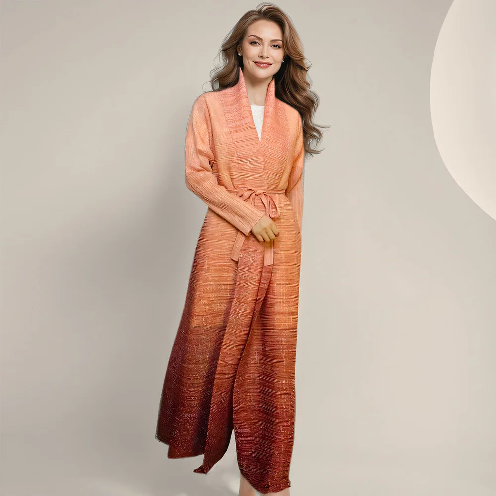 

Fashion pleated large size jacket printed long high-end light luxury women's clothing loose big cape simple temperament elegant