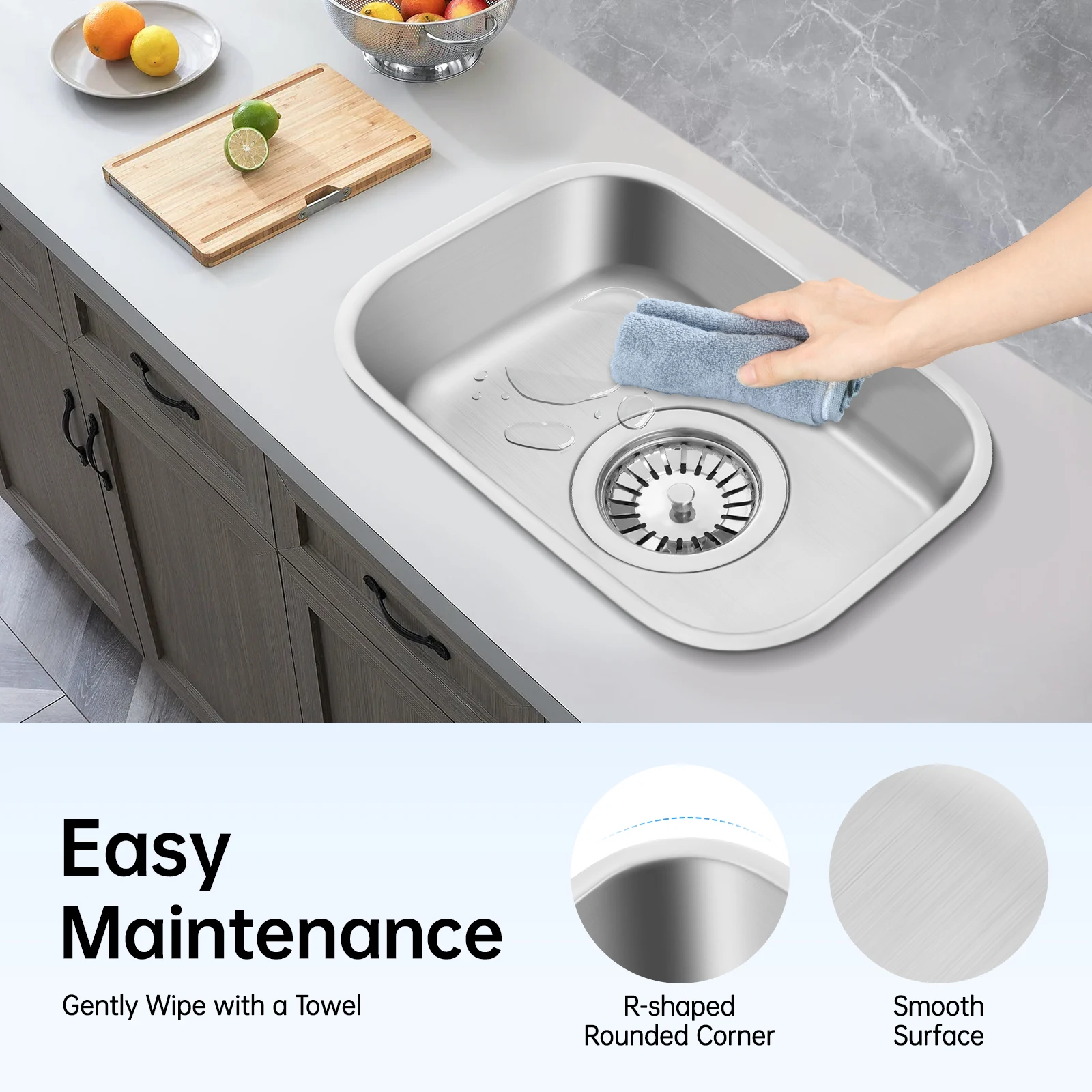 

Stainless Steel Caravan Sink Polishing Washing Trough Cleaning Tank with Drain Pipe for RV, Caravan, Camping Boat